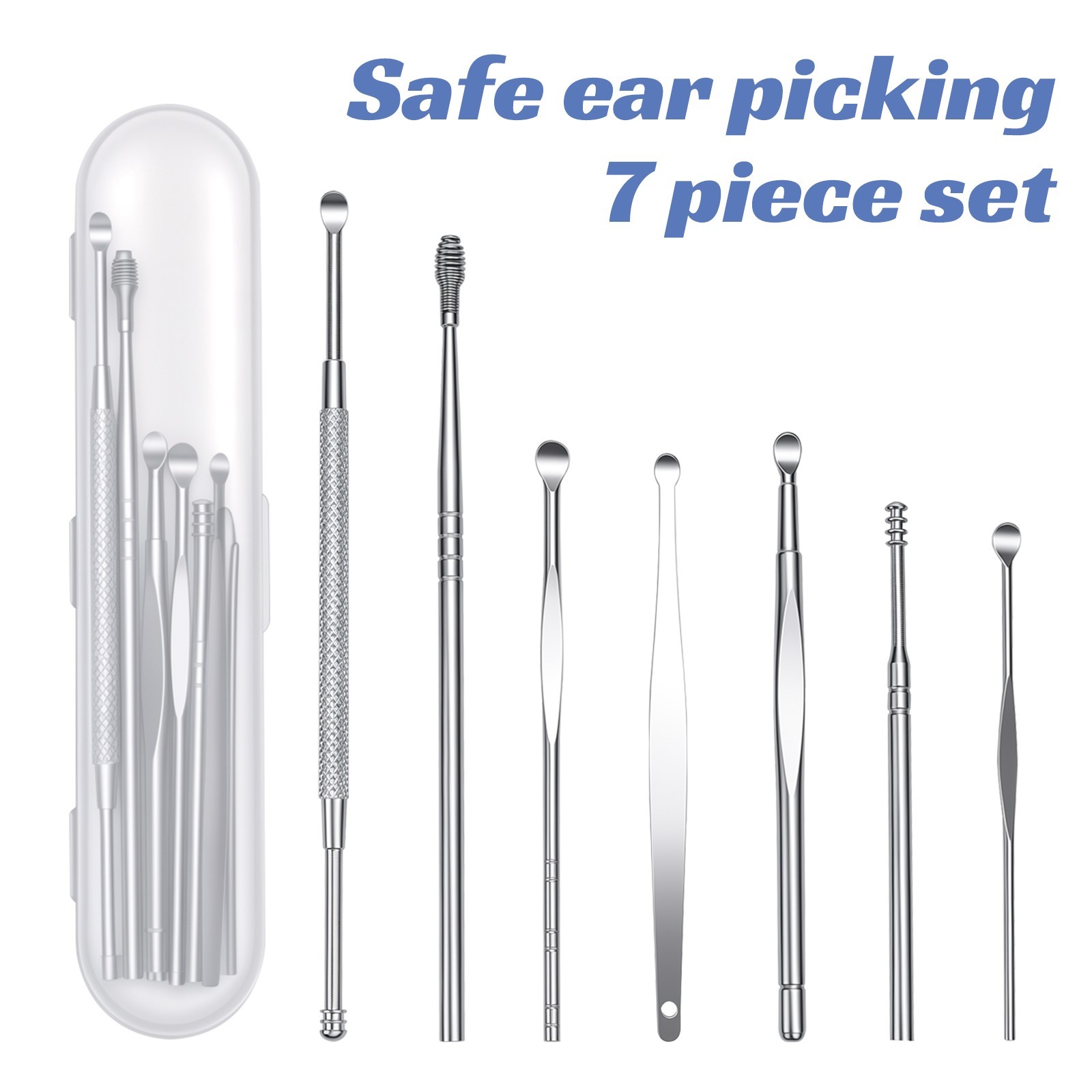 Gentle Stainless Steel Ear Pick Kit, 7Pc Safe Ear Wax Removal Tools