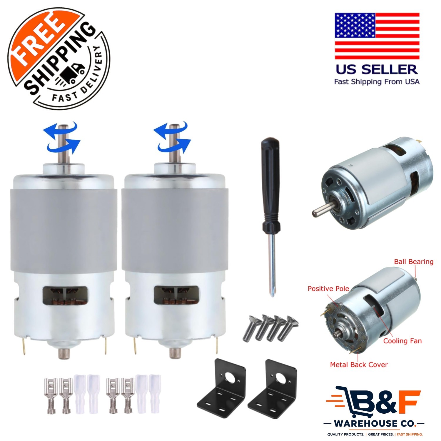 High Power 775 DC Motor 2-Pack with Brackets: 12V-24V, 20000 RPM Performance