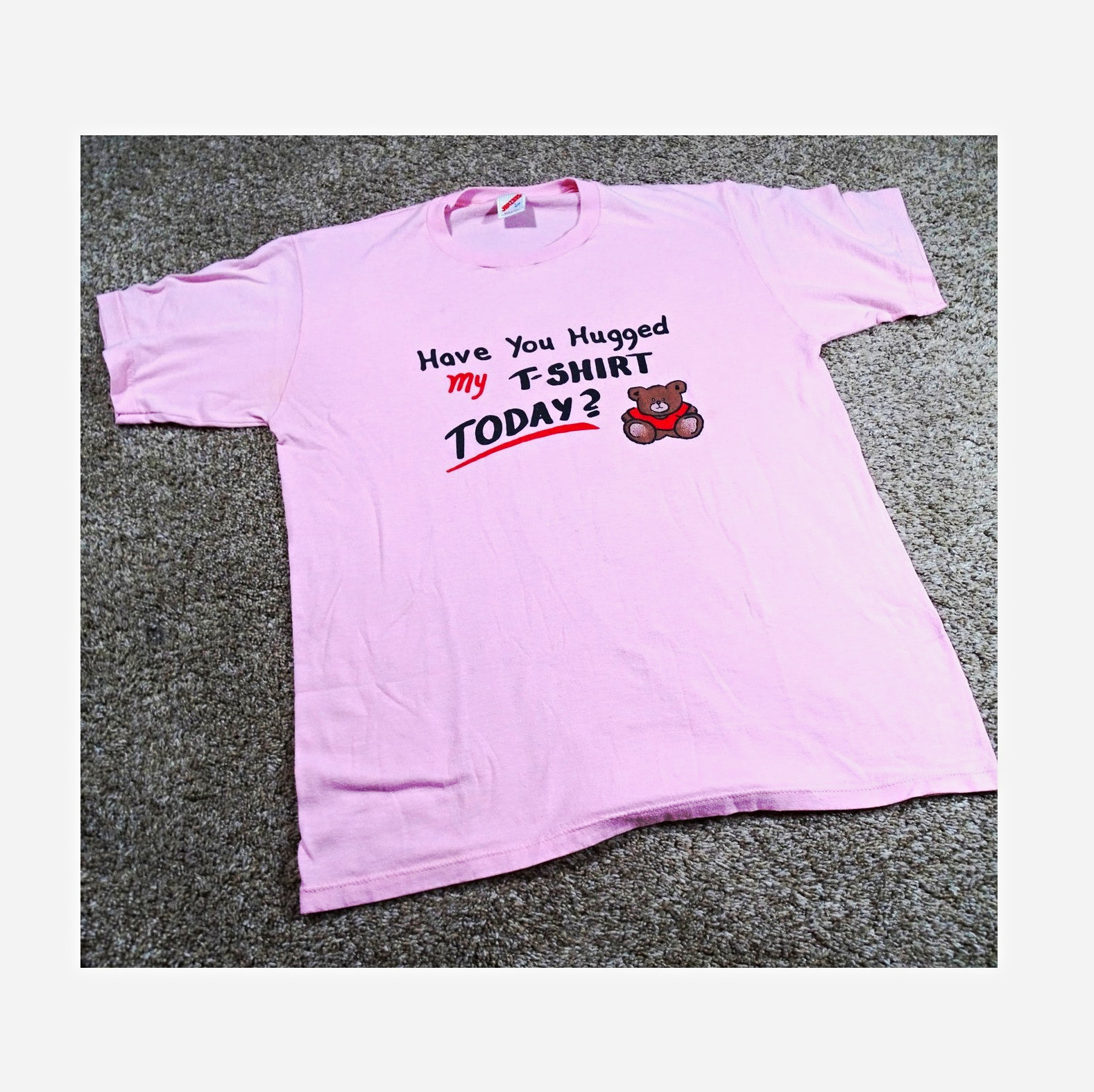 Vintage 90s Pink Teddy Bear Jerzees Graphic T-Shirt Large Single Stitch Style