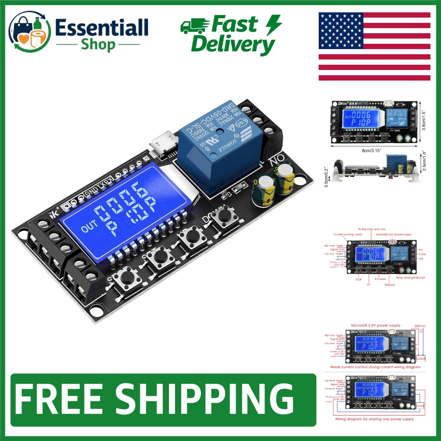 Compact Delay Relay with Adjustable 0.01s-9999mins - For 5V/12V/24V Systems