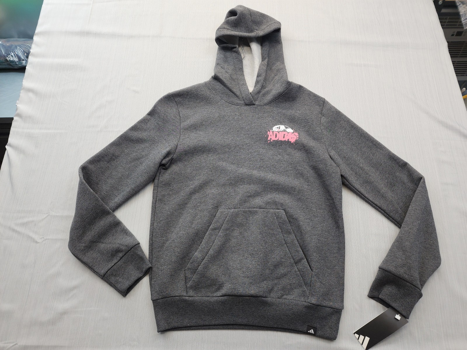 New Boy\'s Youth Adidas Fleece Lined Soccer Hoodie Sz Large 14-16 Hoody Gray