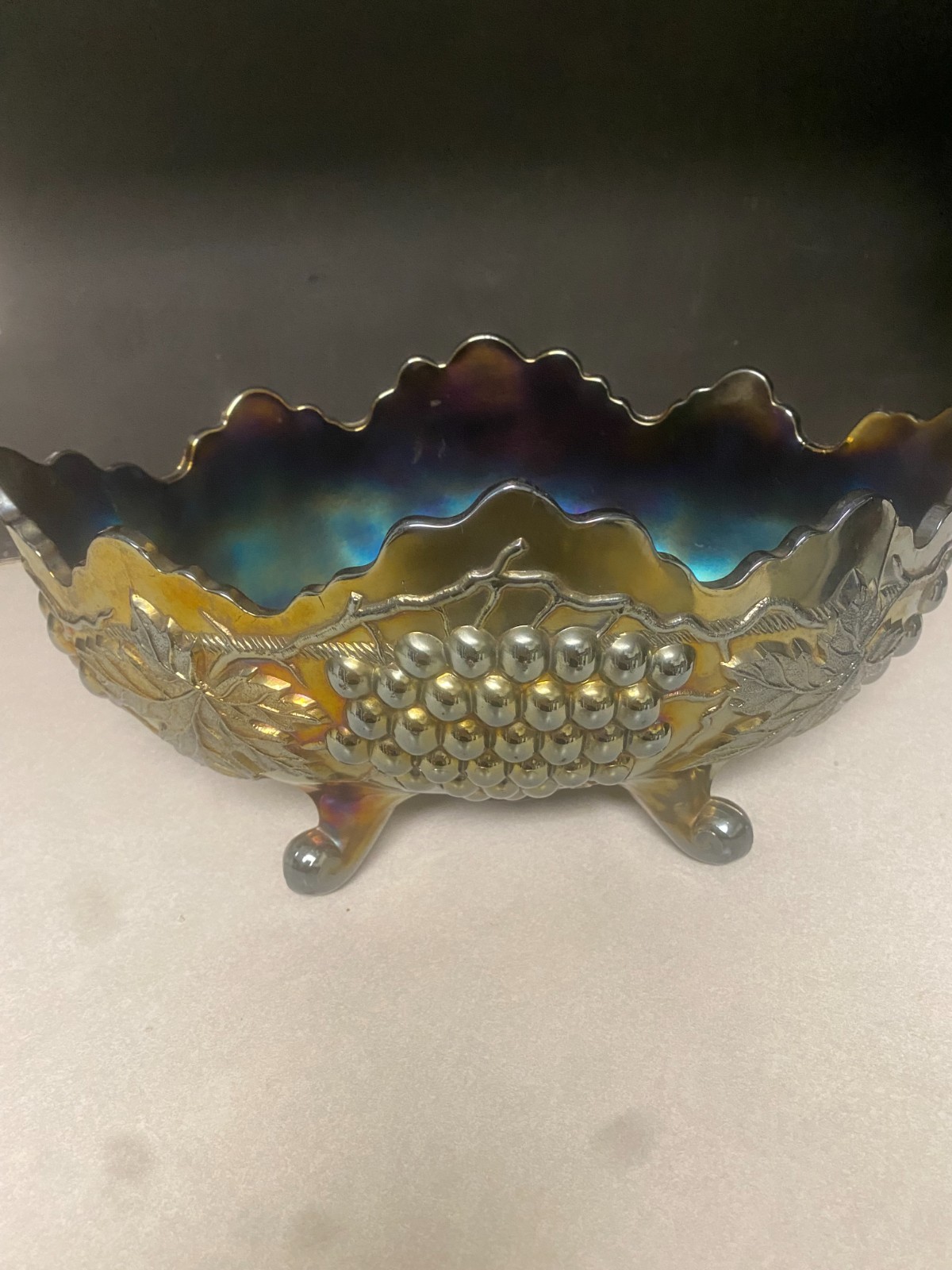 Vintage Amethyst Northwood Carnival Glass footed fruit bowl Grape & Cable Vintage Amethyst Northwood Carnival Glass footed fruit bowl Grape & Cable