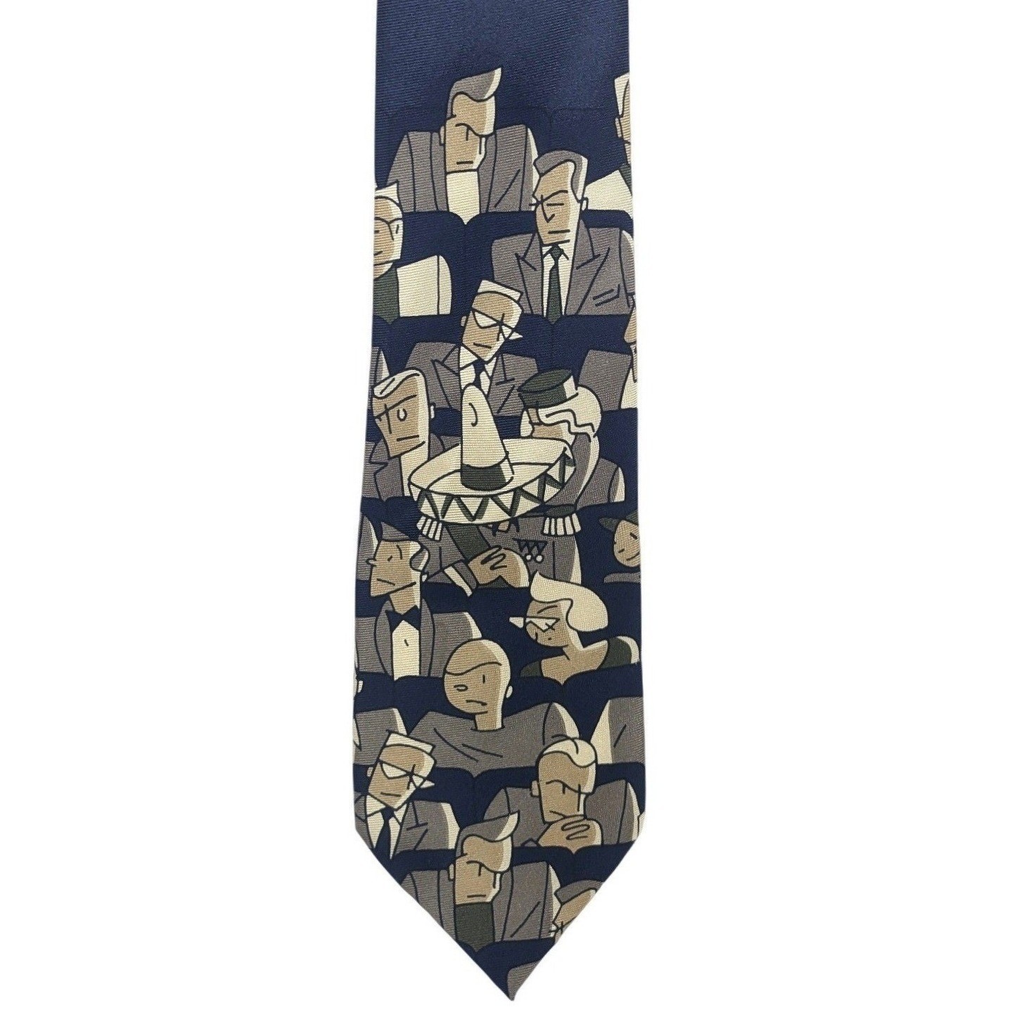 Vintage Claude Montana Silk Necktie Tie 90s Navy Blue Graphic Theater Italy