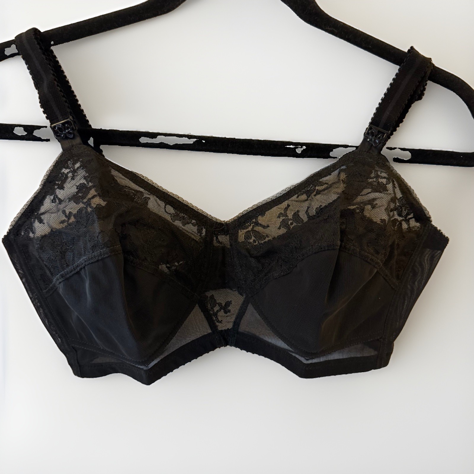 VTG Bestform Bra Womens 36C Black Floral Lace Satin Underwire Unpadded T-Shirt