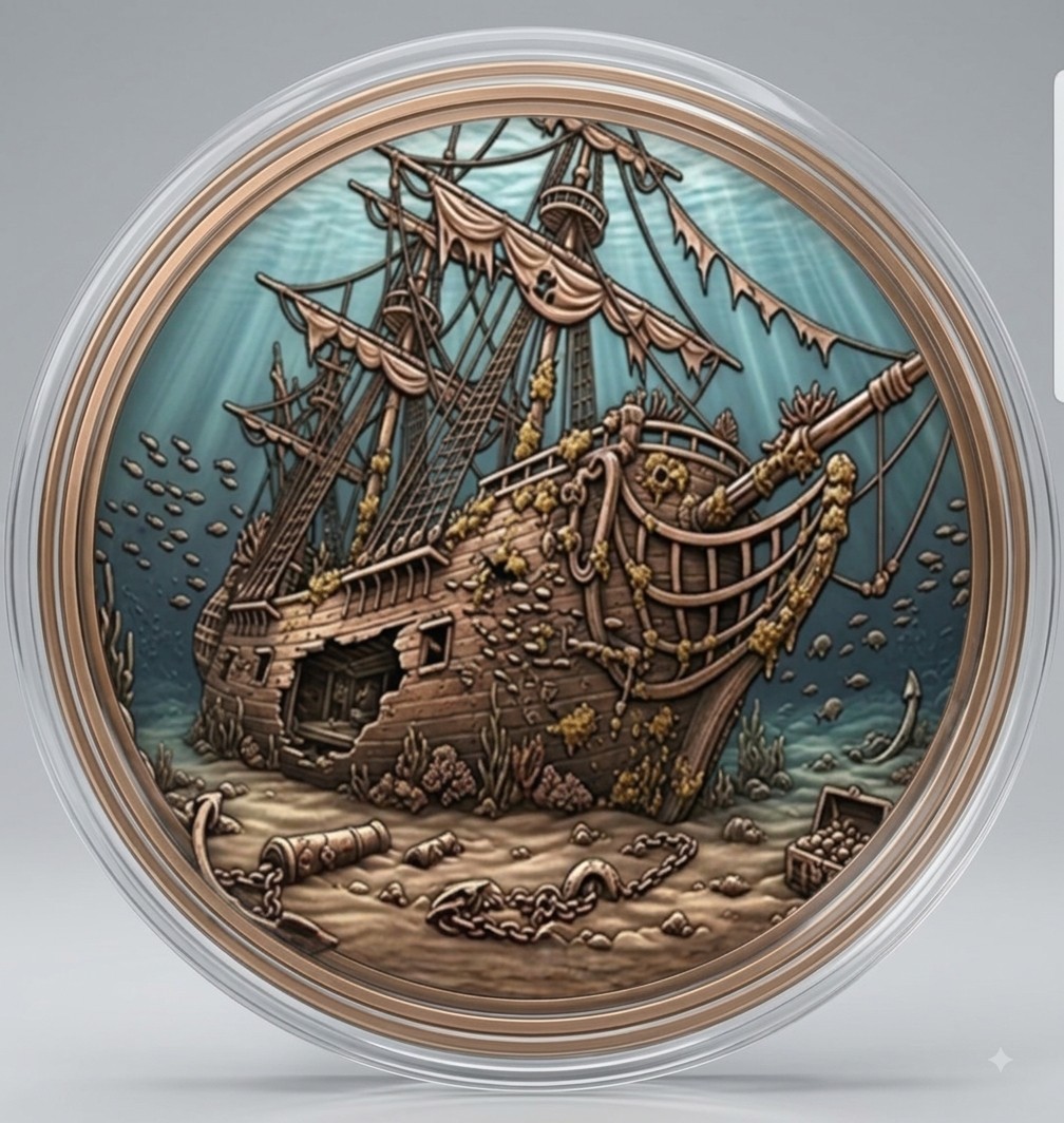 2026 Liberia Pirate\'s Shipwreck 5oz Colorized Copper .999 Round Capsule Lot 20