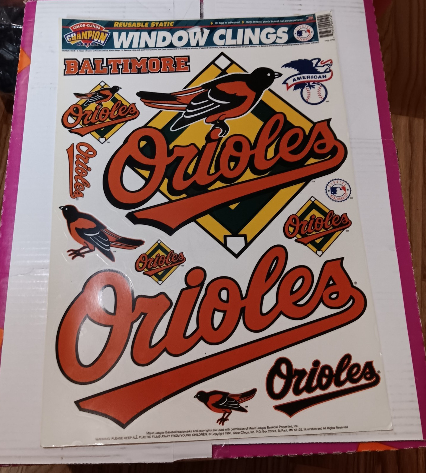 VTG 1996 MLB Baseball Static Cling Window Sticker Decal Official Logo NOS New