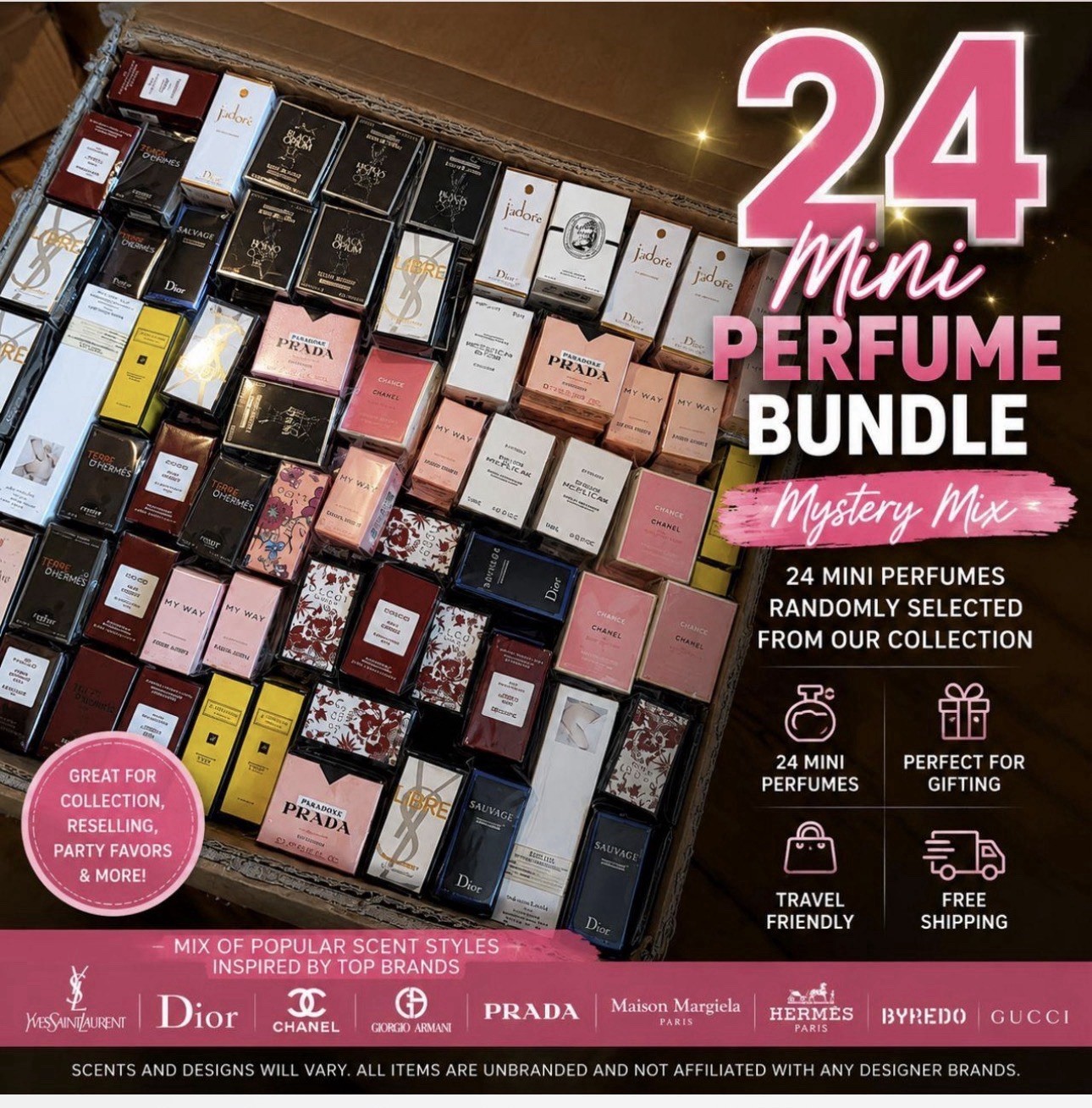 24pcs Mini Perfume Set Mixed Fragrance 5ml 7.5ml 10ml Travel Size Gift