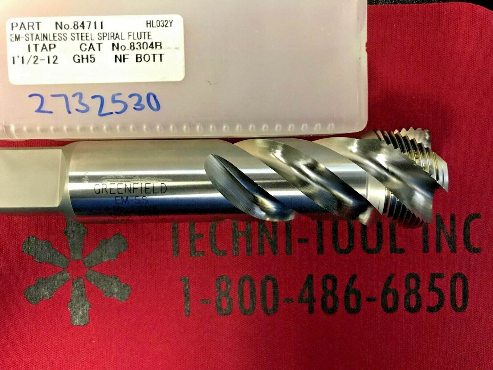 Greenfield 1 1/2-12 X 6 1/2 OAL NF GH5 HSS Spiral 4FL Bottoming Tap 2732530 Greenfield 1 1/2-12 X 6 1/2 OAL NF GH5 HSS Spiral 4FL Bottoming Tap 2732530