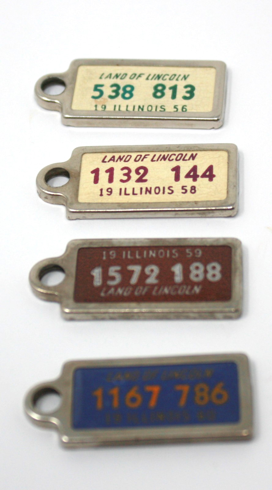 Lot of Vintage DAV Mini License Plate Tags Charms Keychains Illinois 56 58 59 60