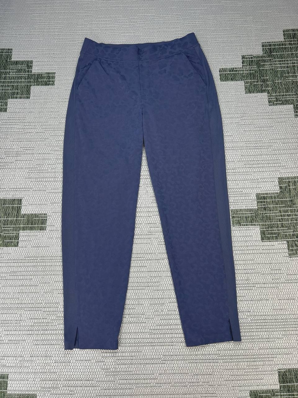 Athleta Brooklyn Textured Ankle Pants Womens 10 Blue High Rise Side Slit Detail