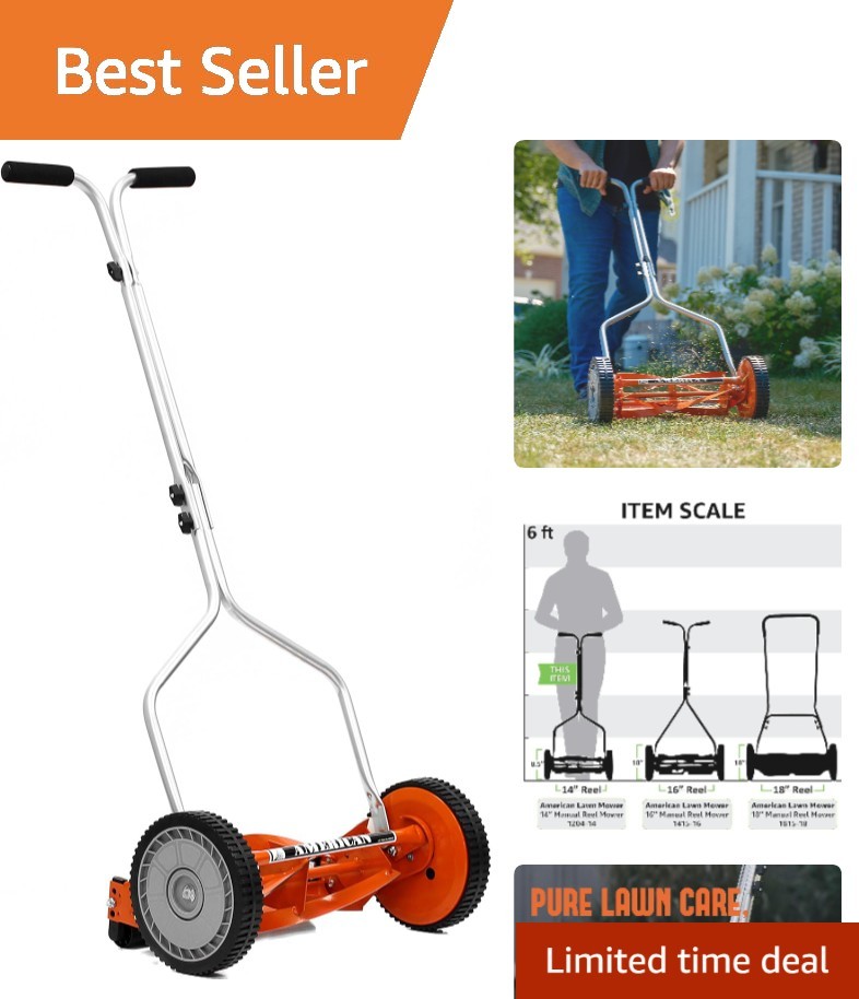 American Made 14-Inch Reel Mower with Durable Wheels - Perfect for Small Yards