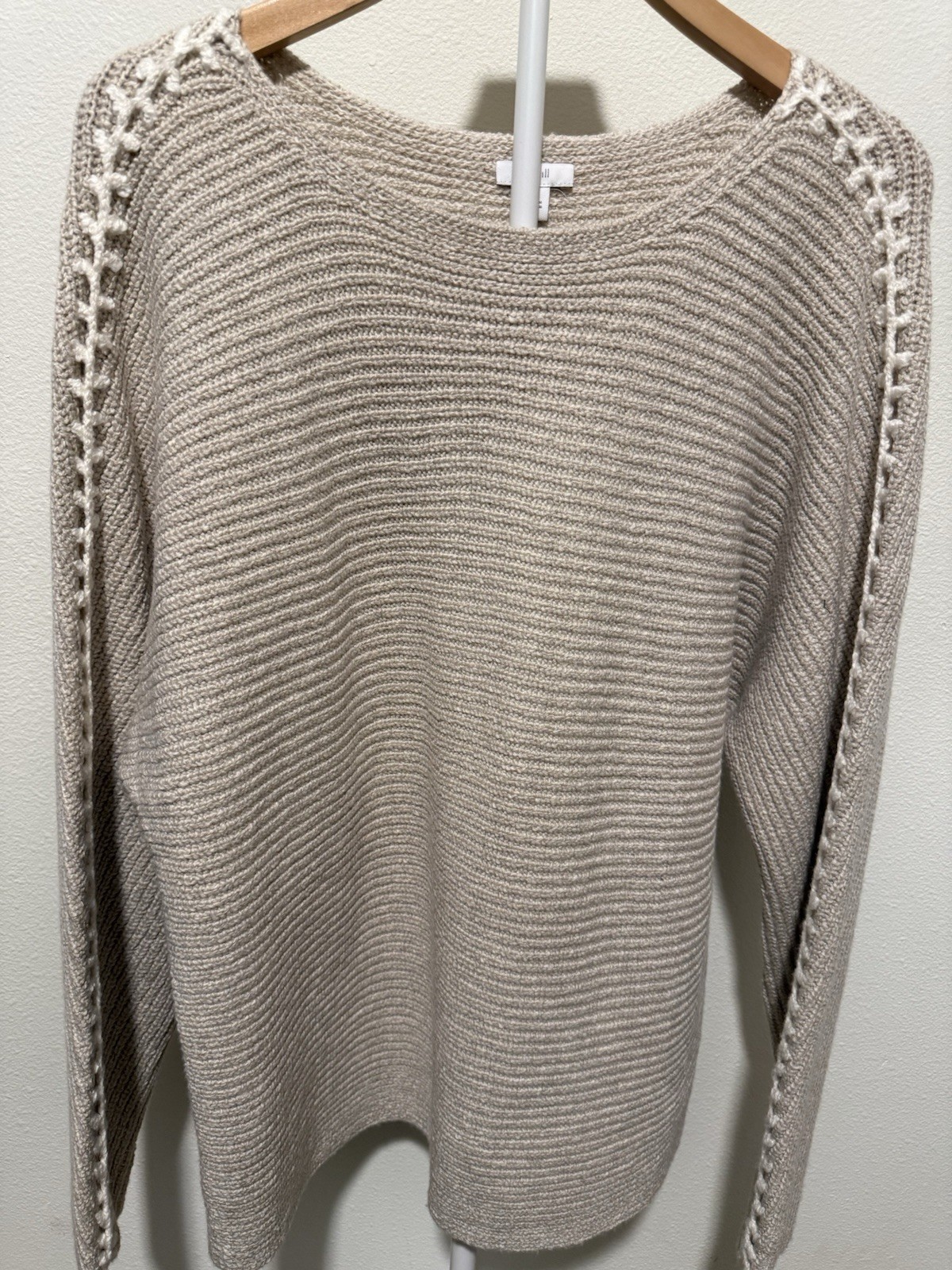 NWT J Jill Ribbed Knit Boatneck Pullover Sweater Whipstiched Dk Oatmeal/Cream NWT J Jill Ribbed Knit Boatneck Pullover Sweater Whipstiched Dk Oatmeal/Cream