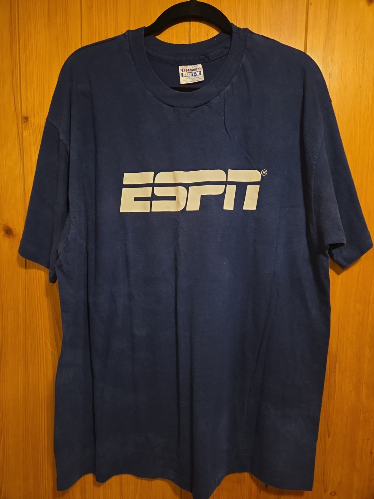 RARE Vintage ESPN 80s HANES XL Single Stitch Navy Blue T-shirt 22x31
