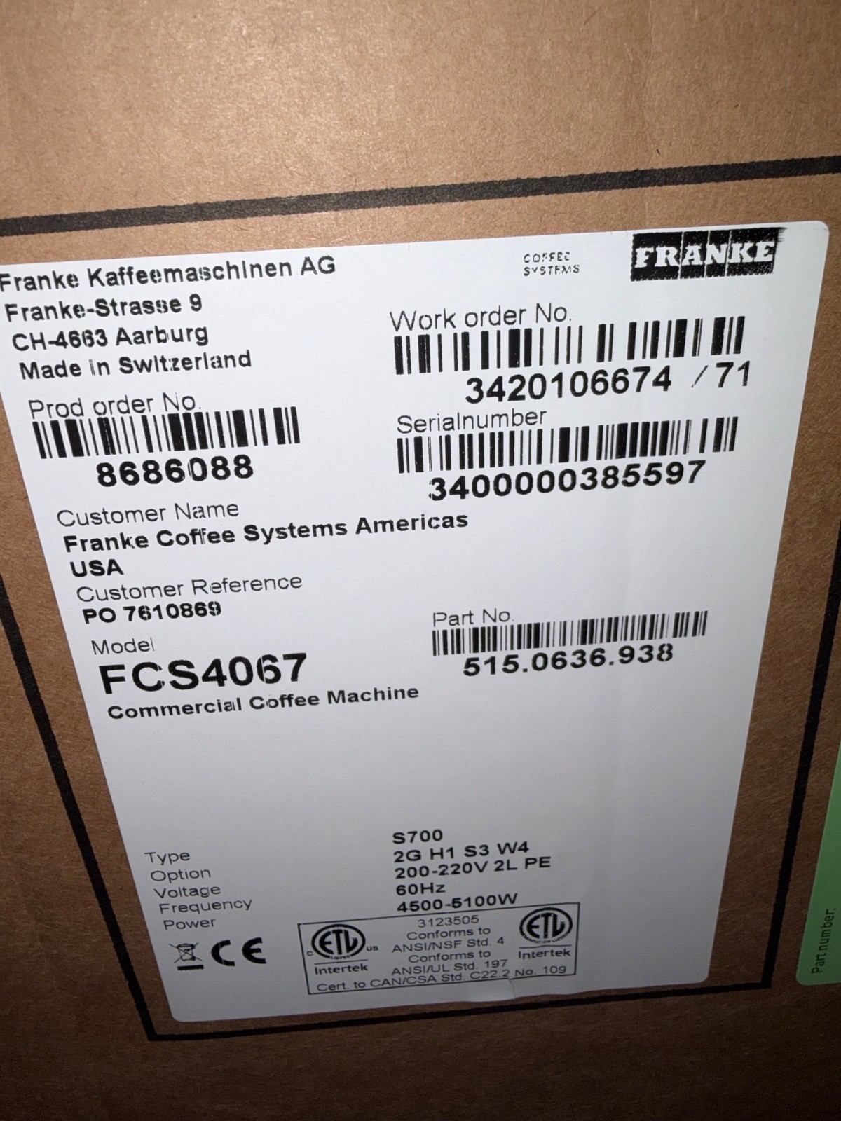 FRANKE, s700, new, fully automatic, best price , commercial, professional grade