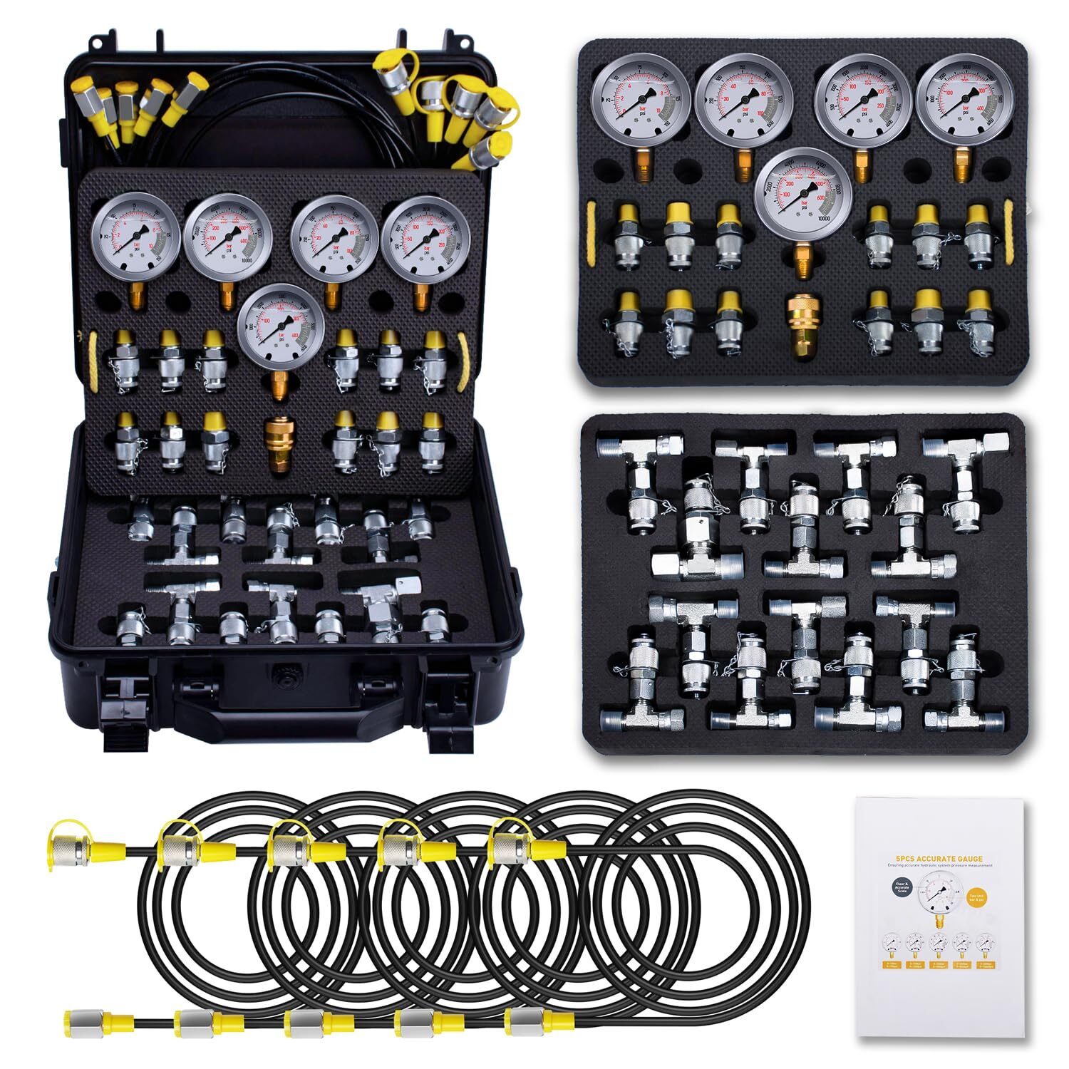 60Mpa Hydraulic Pressure Test Set 5 Gauges 13 Couplings 14 Tee Connectors 5 Hose