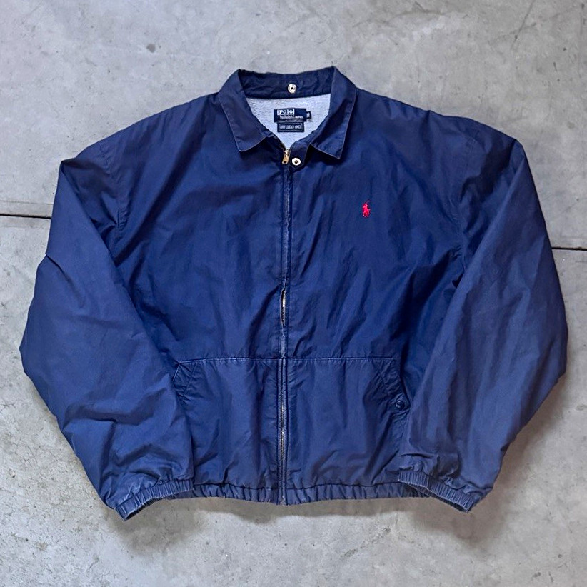 VTG 90s Polo Ralph Lauren Mens XL Navy Cotton Bomber Jacket Lined Zip/Button