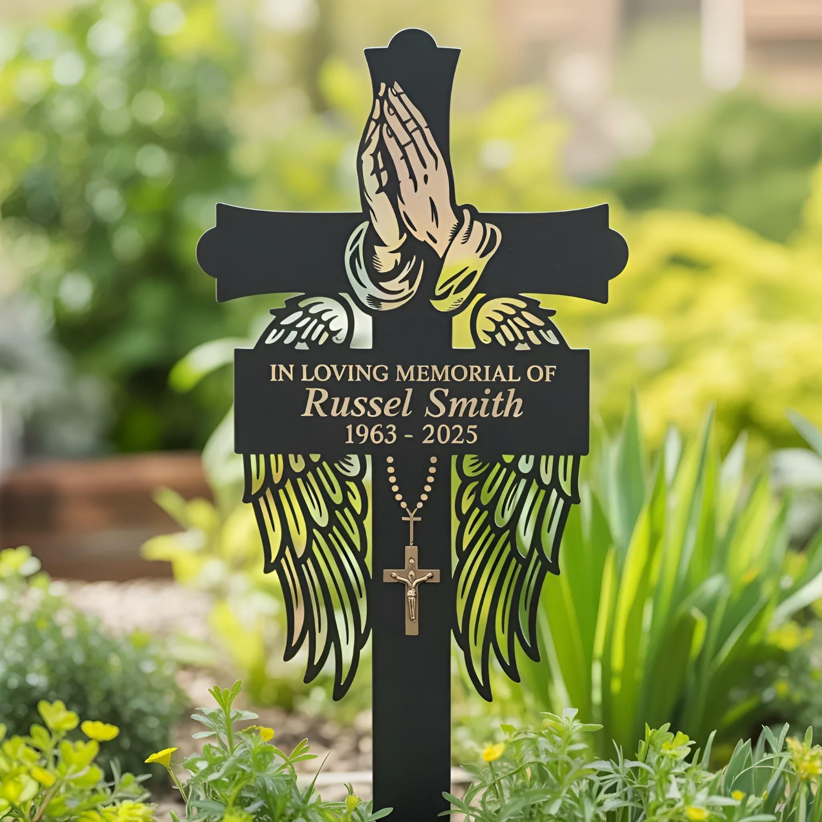 Personalized Memorial Cross Stake, Custom Grave Marker Gift Decor