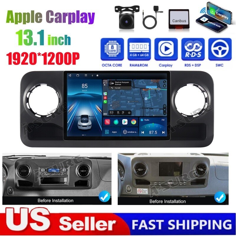 13.1'' 2K 4+64GB Stereo Radio Carplay For Mercedes-Benz Sprinter 2019-2023 + Cam