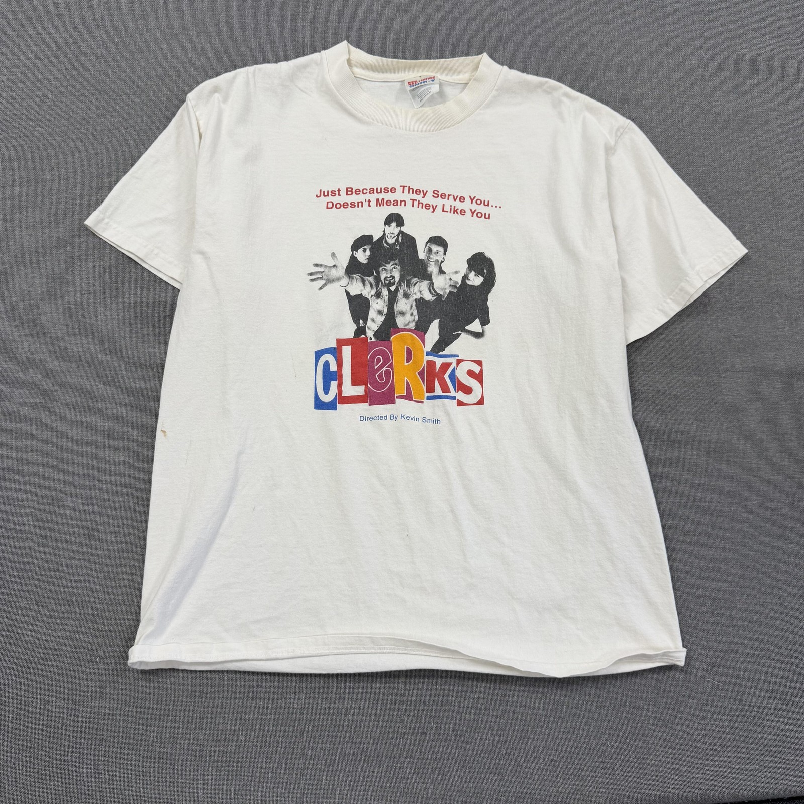 Vintage Clerks T-Shirt Mens Large White Movie Graphic Kevin Smith Hanes Tee