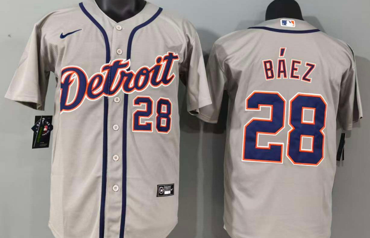 ​​Tariffs​ Free DET Tigers Gray Cool Base Sewn Stitched Jersey.