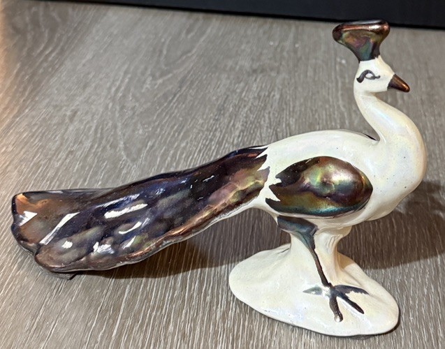 Vintage Ceramic Peacock Figurine ~ Lusterware Hollywood Regency MCM