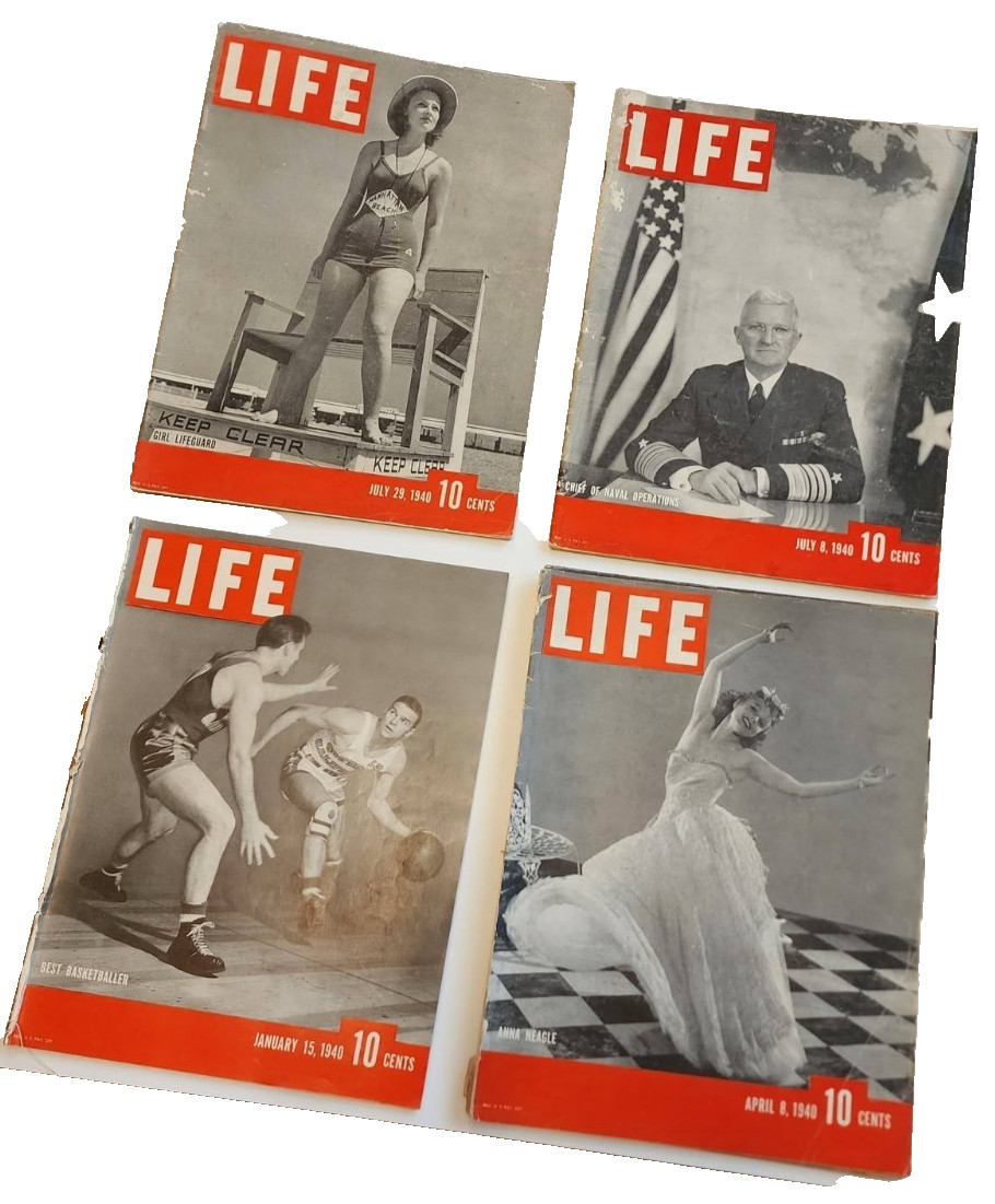 lot of 1940 LIFE Magazines advertising PRE-WAR JANUARY 15, APRIL 8, JULY 8 + 29
