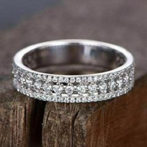 14K White Gold 1.75CT Round Lab Created Diamond Half Eternity Band Women\'s Ring