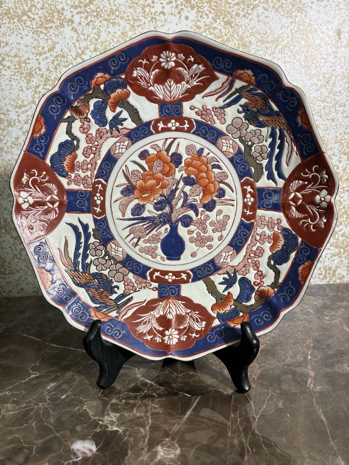 Pair Of Antique Imari Chinese Porcelain Plates, Dark Orange & Blue, 8 3/4”