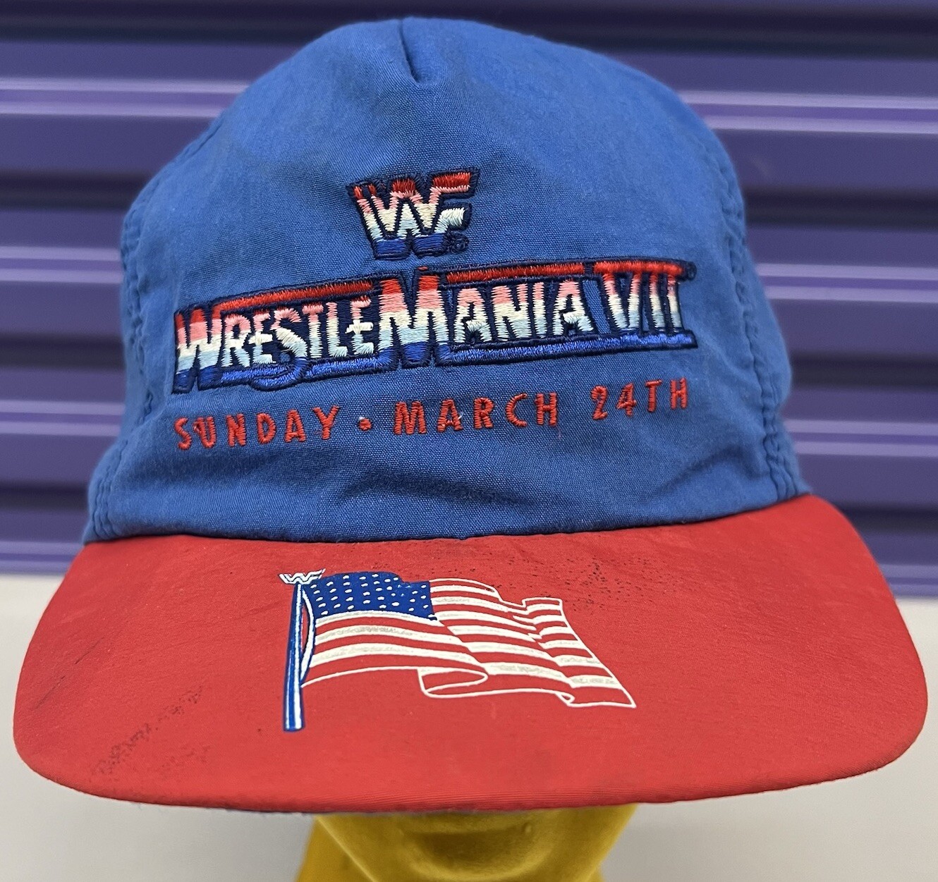 Vintage WWF Wrestlemania 7 Snapback Hat Hulk Hogan Sgt Slaughter 1991 90s RARE Vintage WWF Wrestlemania 7 Snapback Hat Hulk Hogan Sgt Slaughter 1991 90s RARE