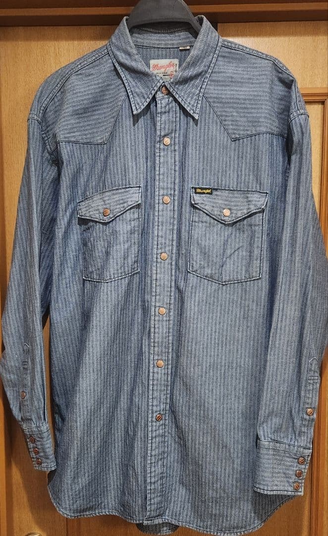 Vintage Wrangler Japan Herringbone Western Shirt Scovill Snap Large From Japan