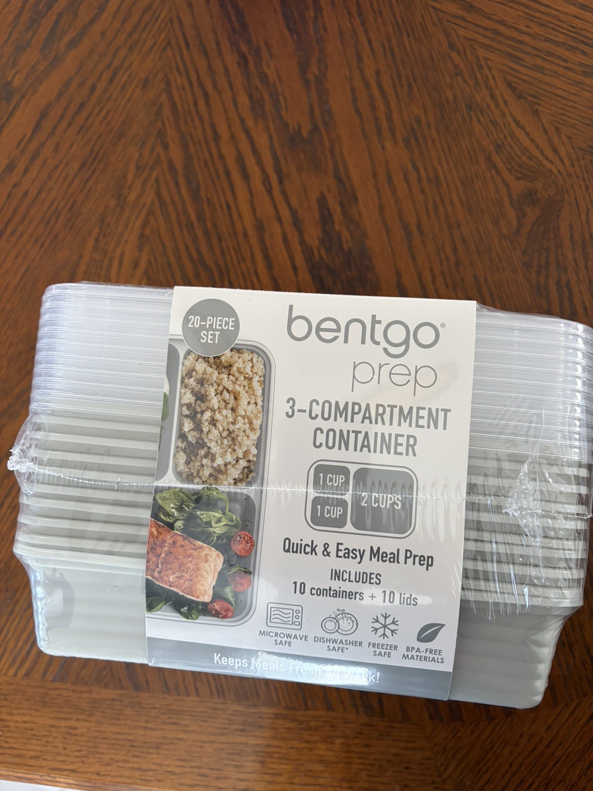 Bentgo Prep 20-Piece Meal Prep Containers 3 Compartment Gray