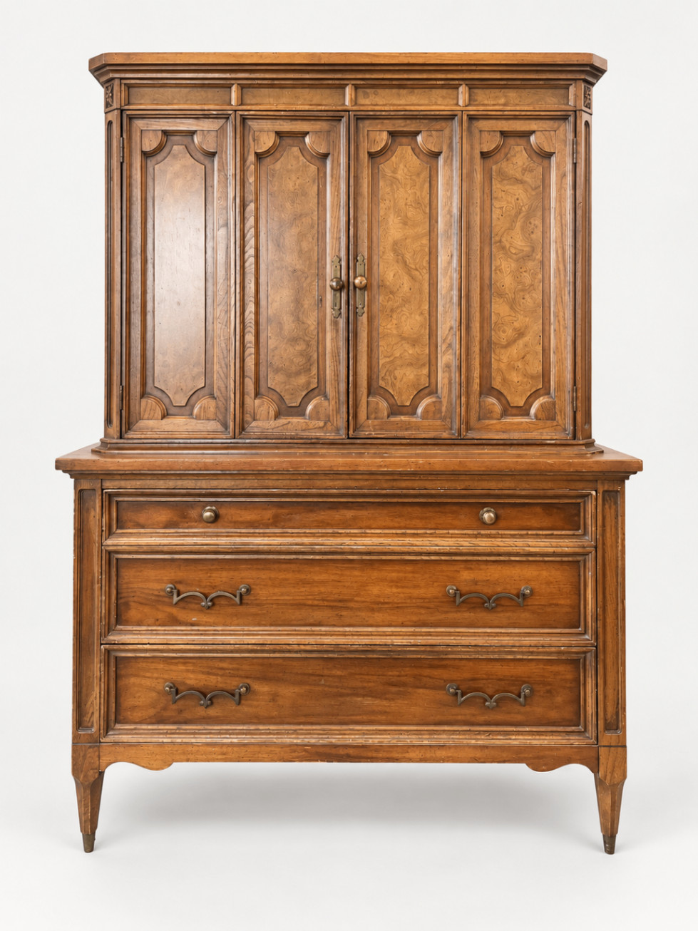 Vintage French Provincial Style Wood Armoire Dresser Carved Brown