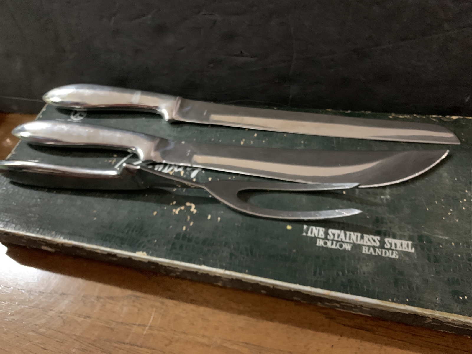 vintage Mid Century Stainless steel carving set 3 piece box Knife Carving Fork vintage Mid Century Stainless steel carving set 3 piece box Knife Carving Fork