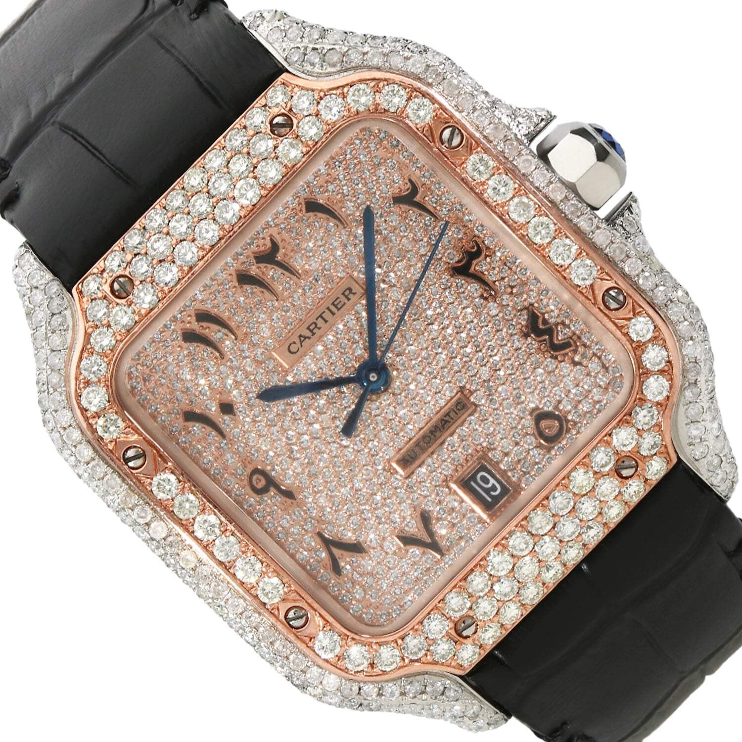 NEW 4.50TCW Natural Diamond Cartier Santos Large 40mm Pave Arabic Dial Men\'s Wat