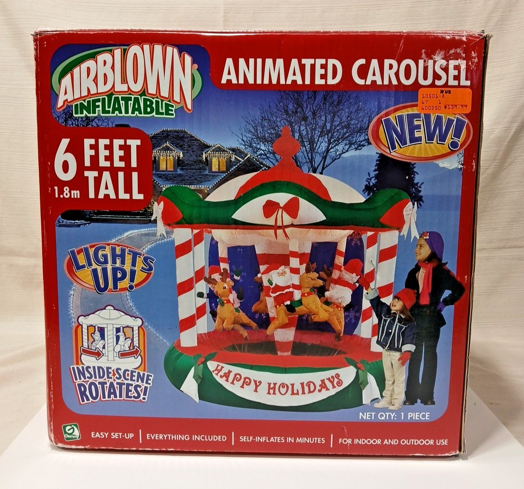 Gemmy Airblown Inflatable Holiday Carousel 6 Ft 2005 Vintage TESTED WORKS 100% Gemmy Airblown Inflatable Holiday Carousel 6 Ft 2005 Vintage TESTED WORKS 100%