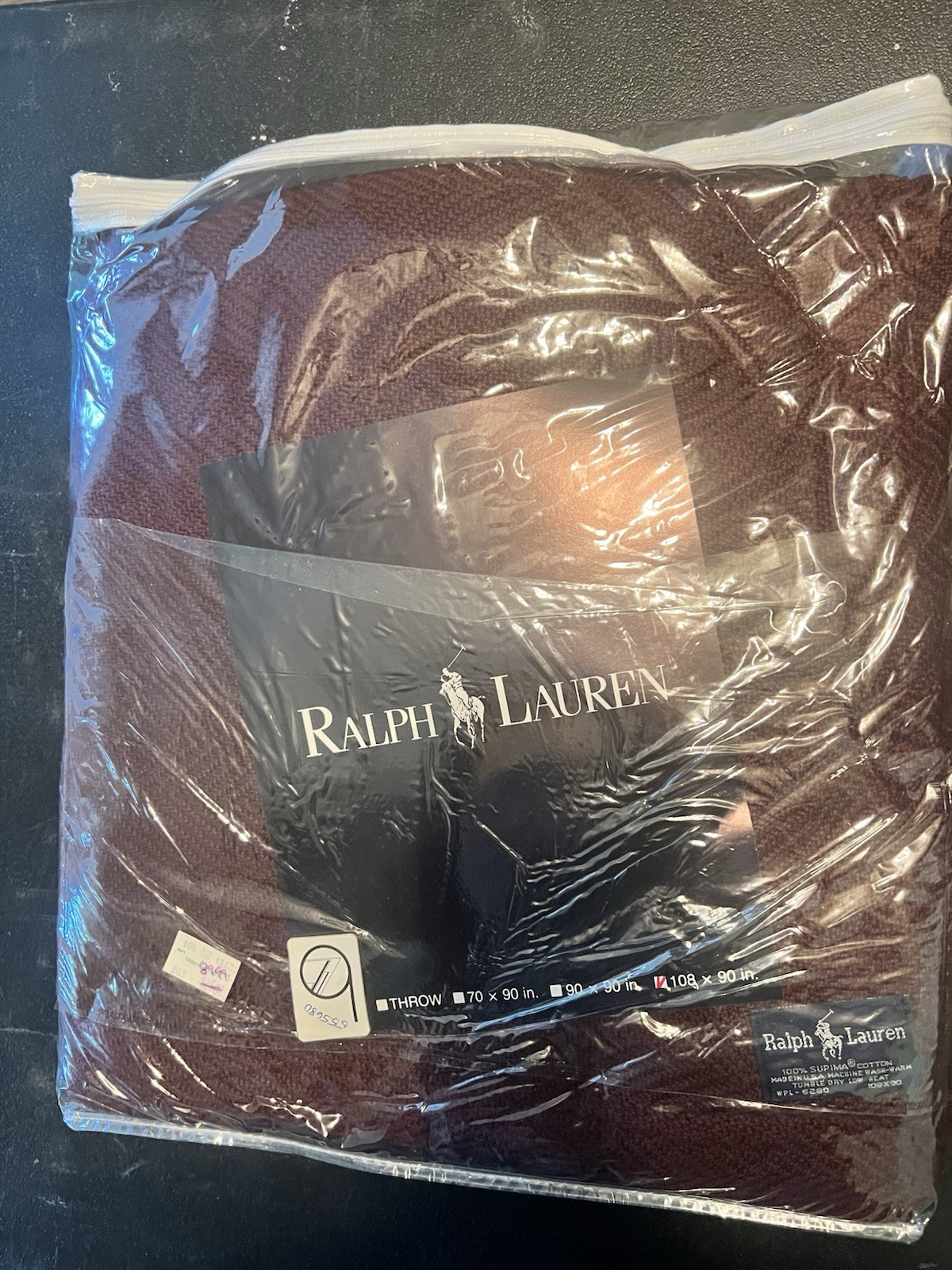 Vintage Ralph Lauren Throw Blanket Burgundy 90 x 108 Brand New In Package