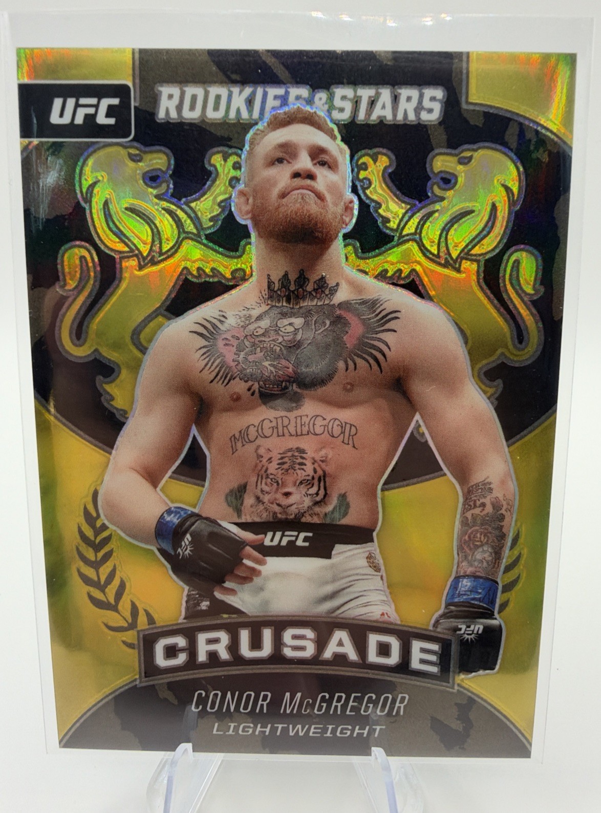 CONOR McGREGOR 2021 Panini Chronicles UFC Rookies & Stars Crusade Card GOLD #/10 CONOR McGREGOR 2021 Panini Chronicles UFC Rookies & Stars Crusade Card GOLD #/10
