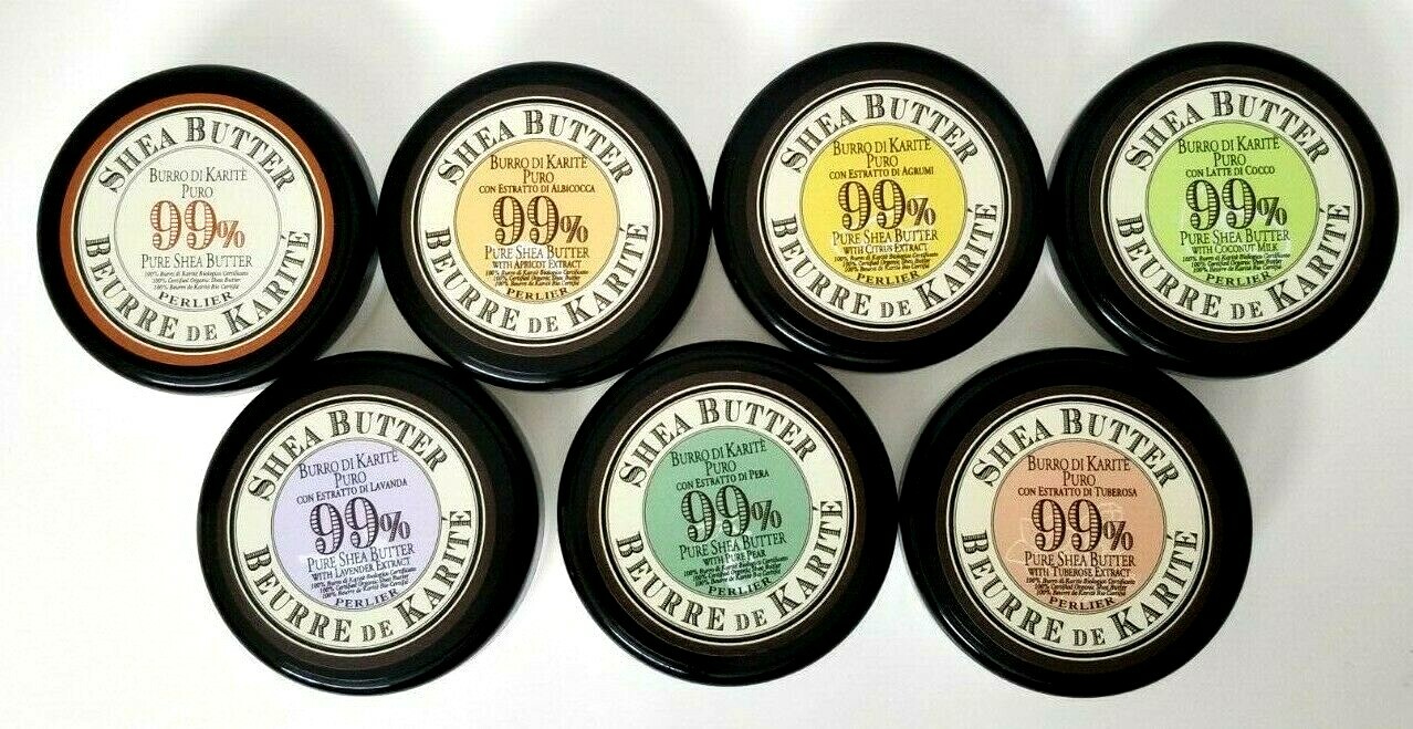 PERLIER 99 % PURE SHEA BUTTER 1oz Lavender, Coconut, Citrus (PACK OF 7 ASSORTED)