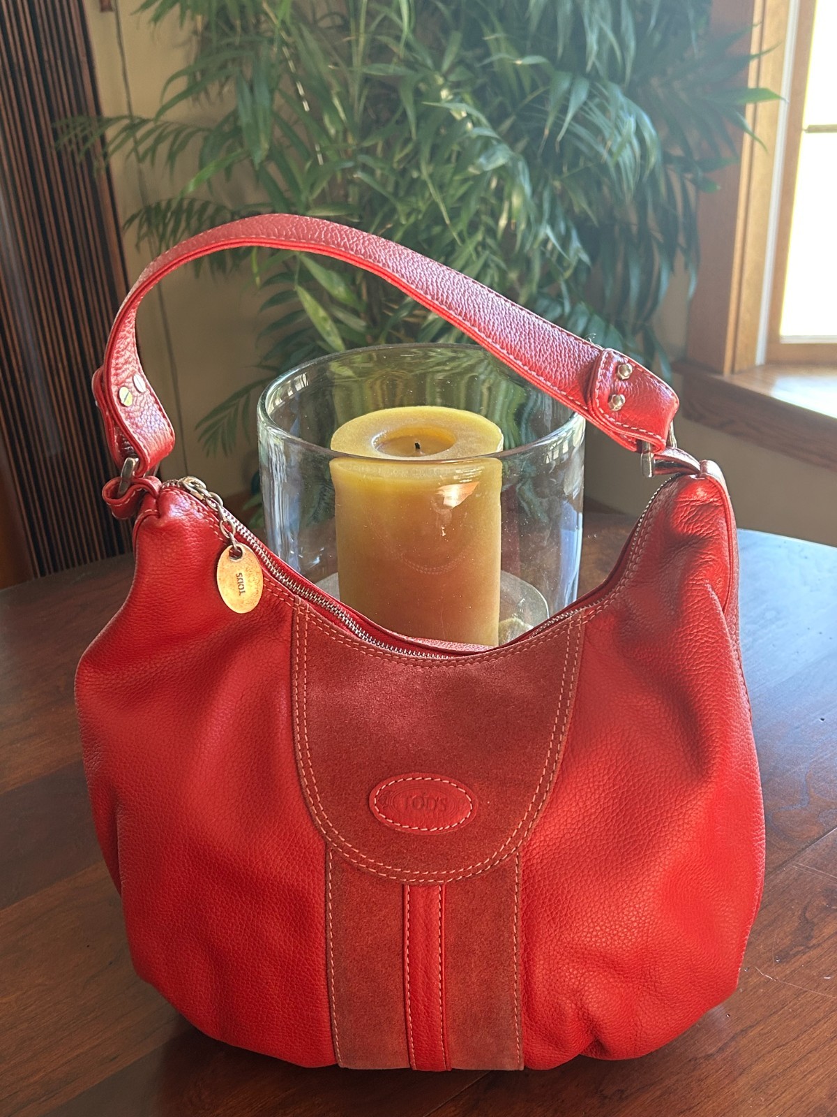 Tod\'s Red Leather Hobo Bag, Used, Authentic