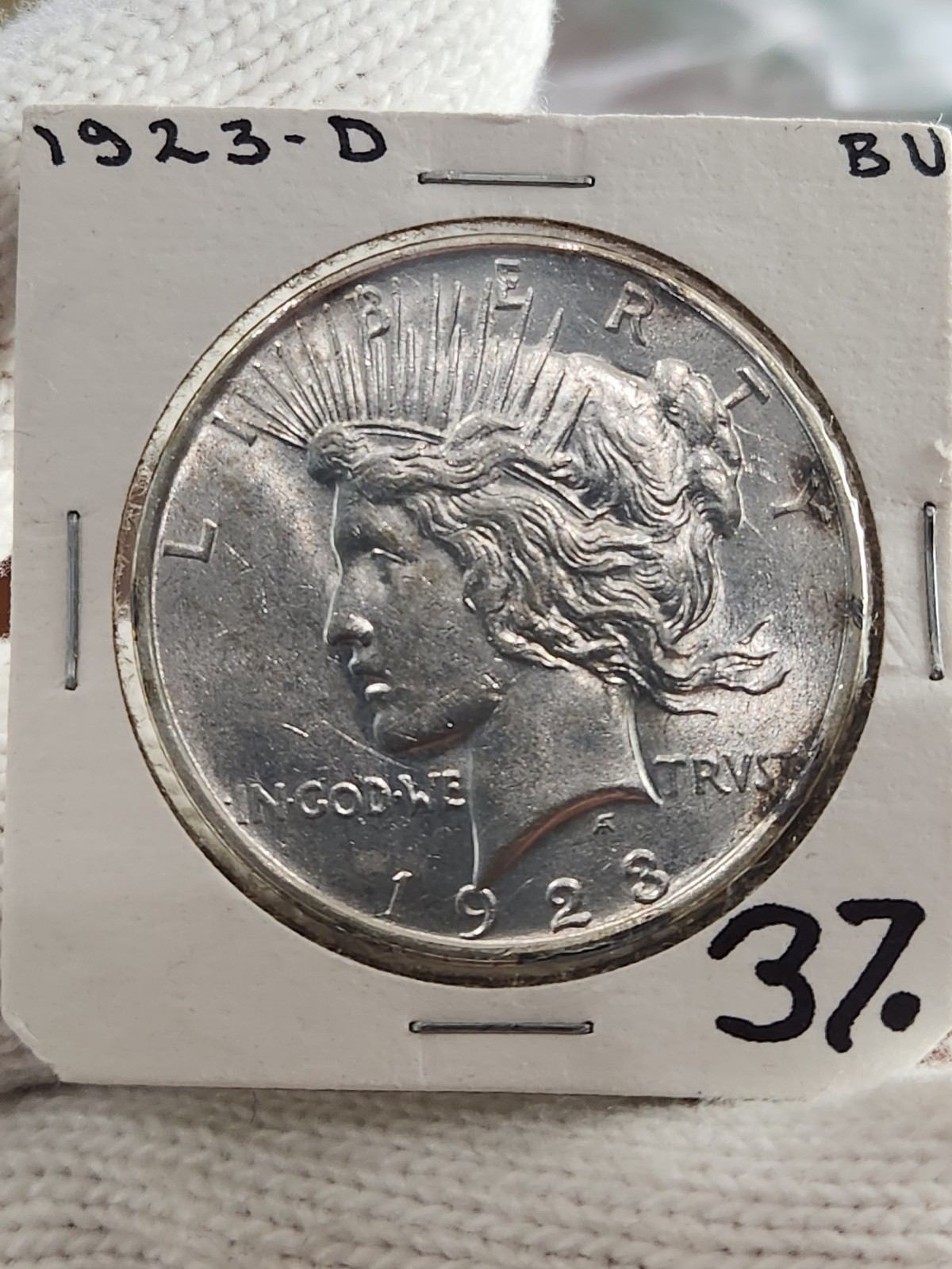 Beautiful BU Semi-Key 1923-D Peace Silver Dollar, Old Holder (VIDEO) [001205]
