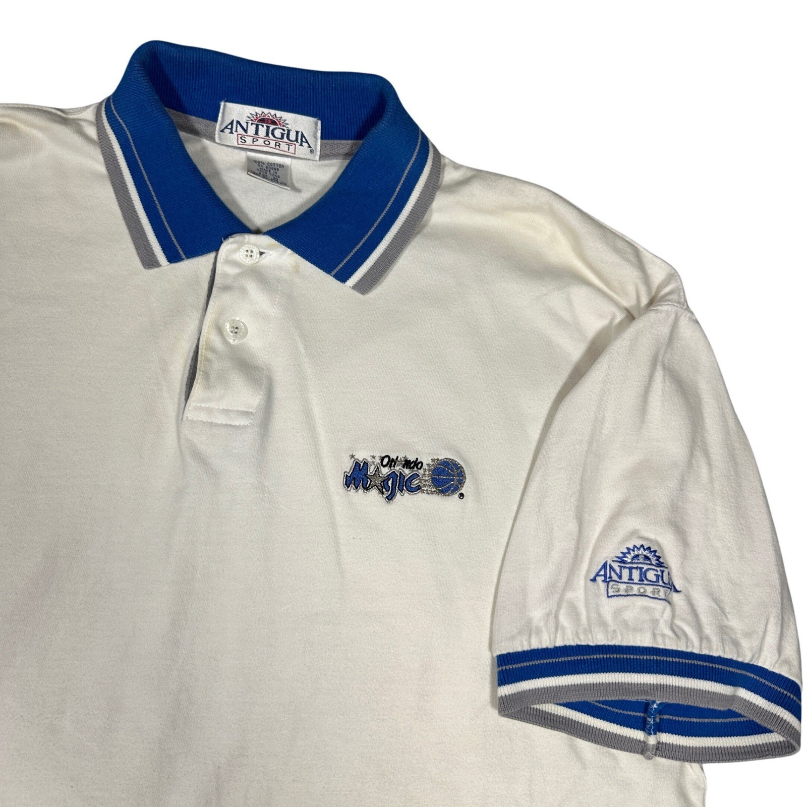 Vintage Antigua Sport Orlando Magic NBA Polo Shirt Mens Medium White Blue 90s Vintage Antigua Sport Orlando Magic NBA Polo Shirt Mens Medium White Blue 90s