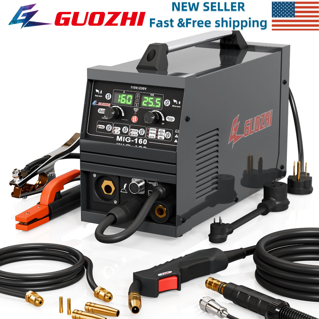 GZ GUOZHI 160A 6-in-1 MIG Welder, Dual Voltage 110V/220V Multi-Process Machine GZ GUOZHI 160A 6-in-1 MIG Welder, Dual Voltage 110V/220V Multi-Process Machine