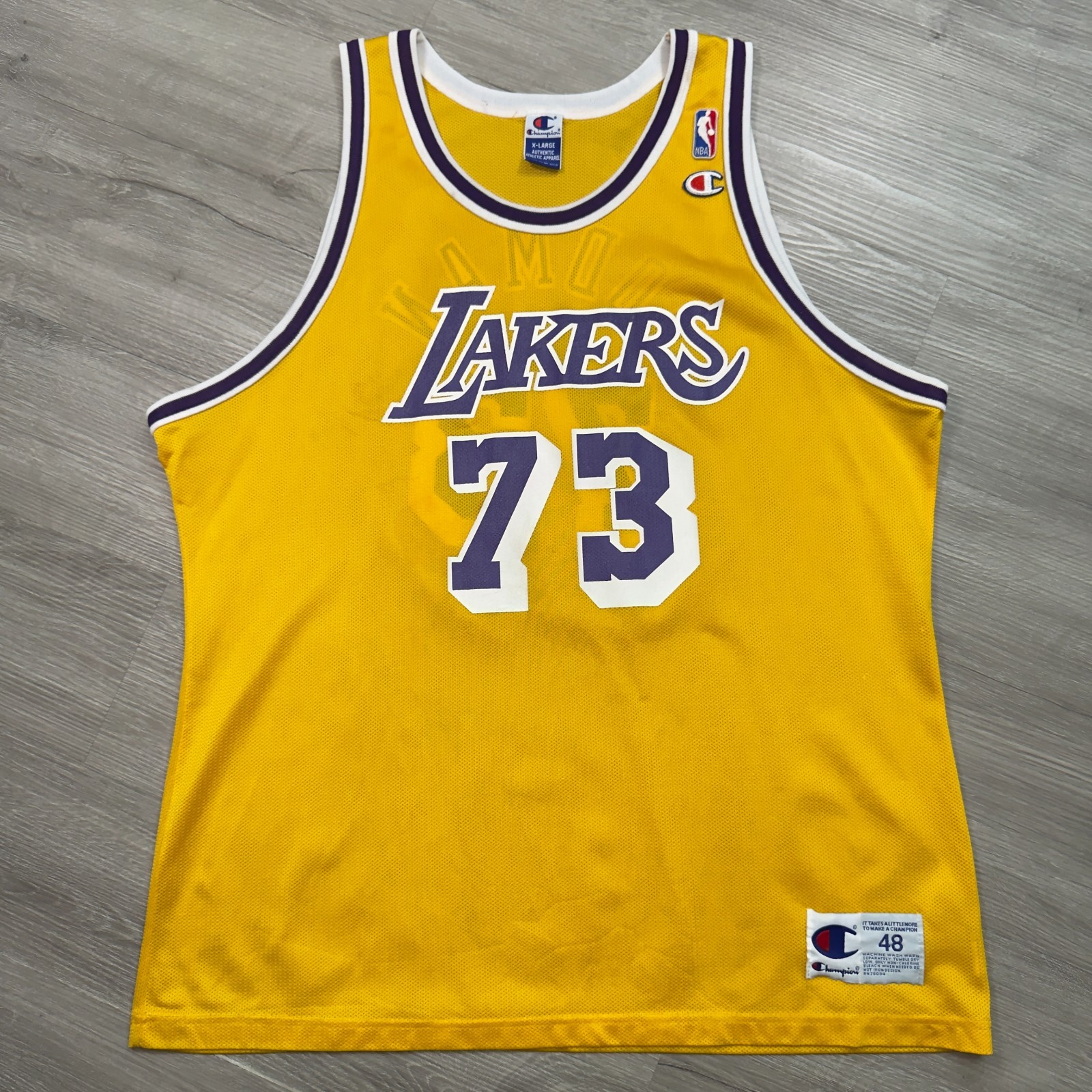 DENNIS RODMAN Los Angeles Lakers Champion Jersey 48 XL Vintage Authentic