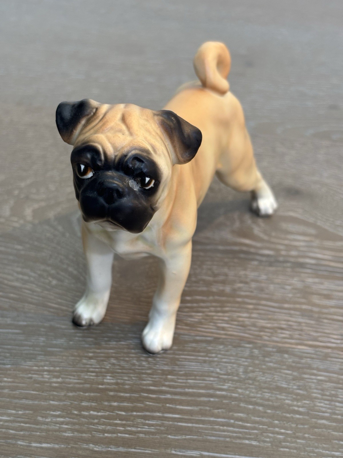 Vintage Lefton Japan, Chinese Pug Dog Porcelain Handpainted Figurine Red Label