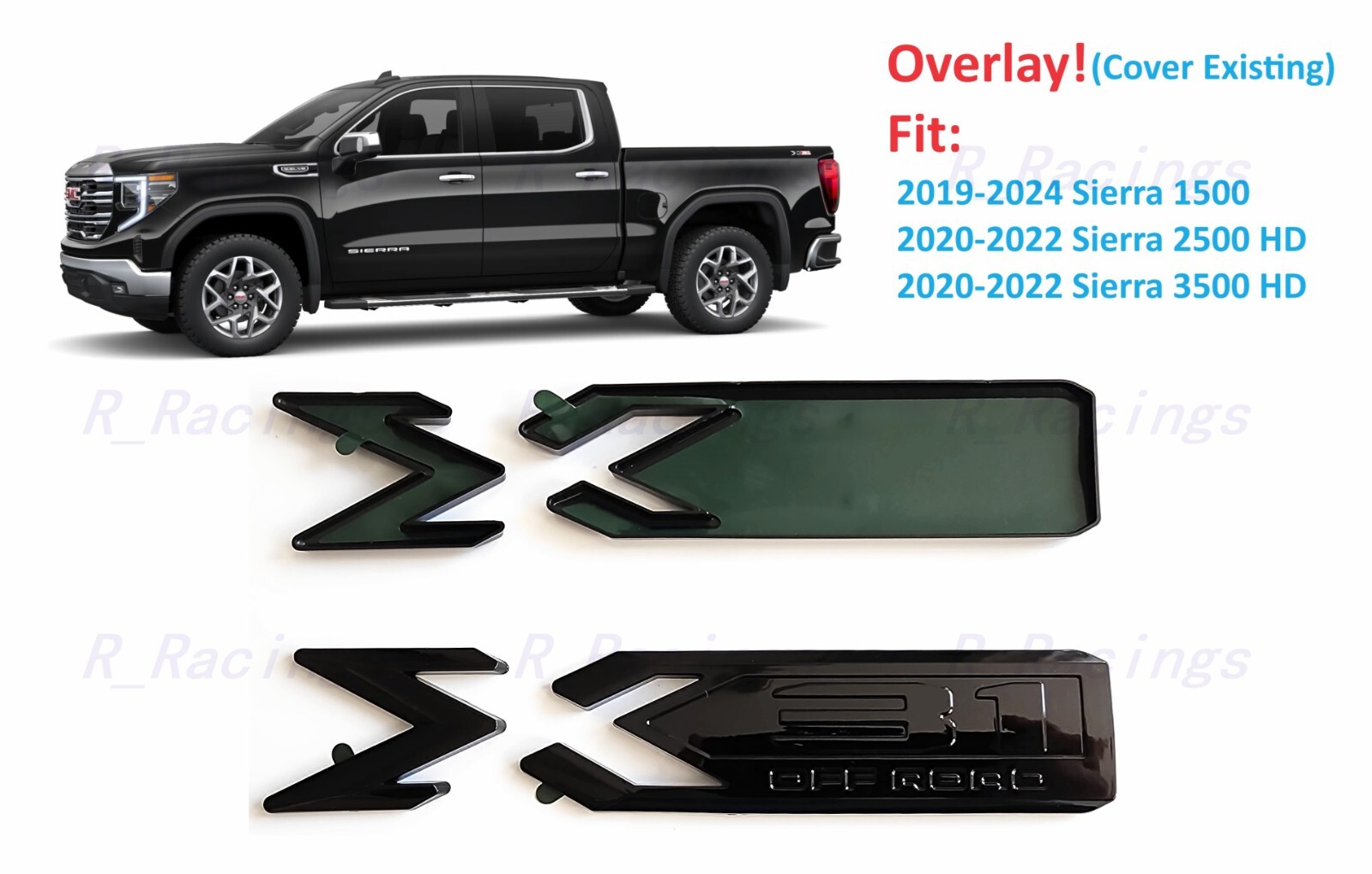 Overlay 2PCS Gloss black X31 Off Road Emblem 2019+ Sierra 1500 2500HD 3500HD