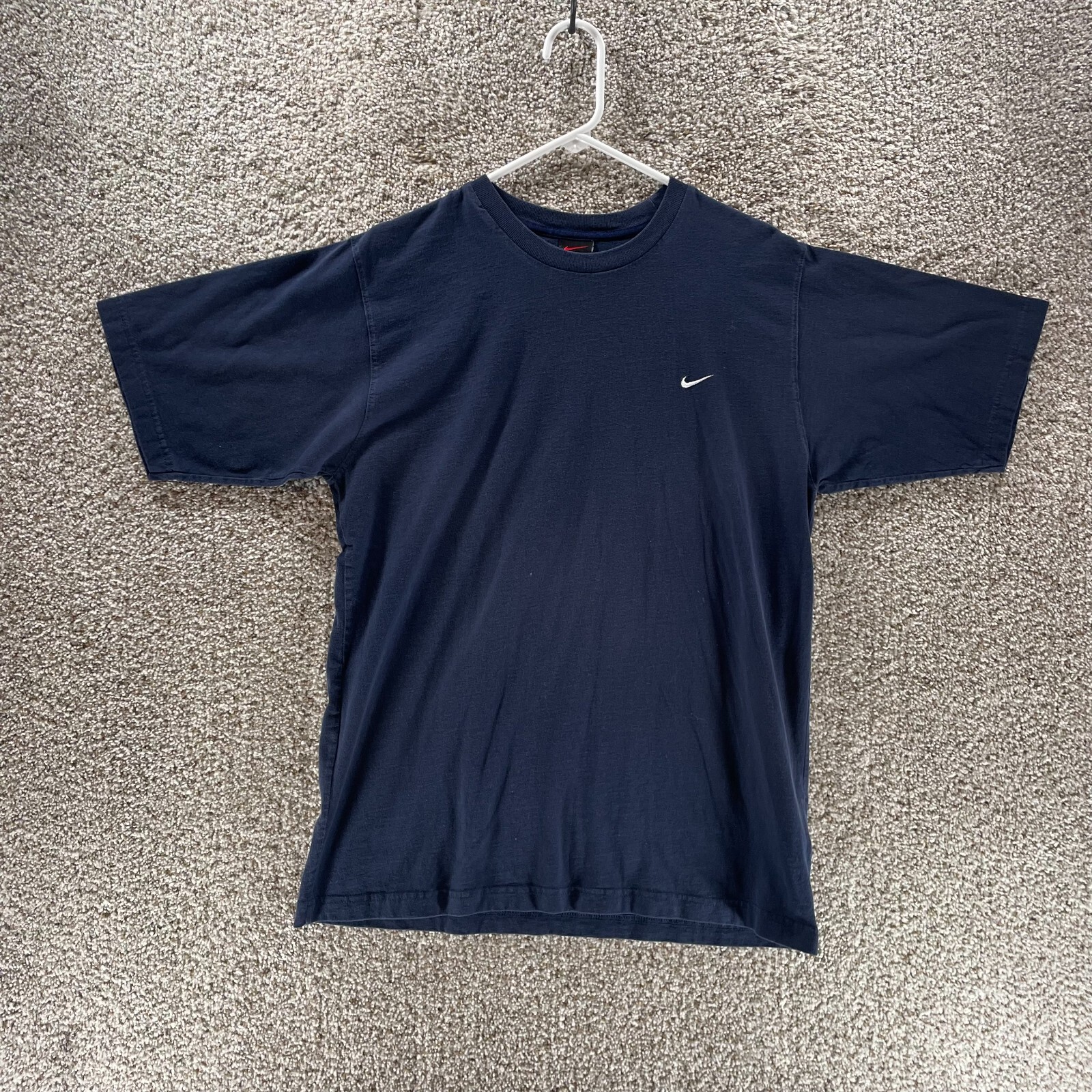 Vintage Nike Shirt Mens Medium Blue Made In Greece Mini Swoosh Logo 90s Y2K Crew