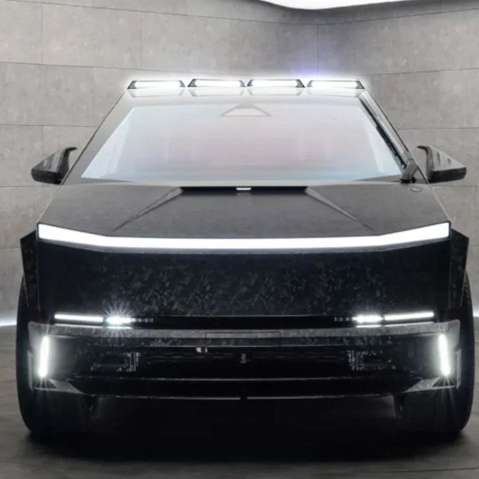 A Set Glossy Black Roof Spoiler Lamp LED Light Bar Fits For Cybertruck 2024-2026