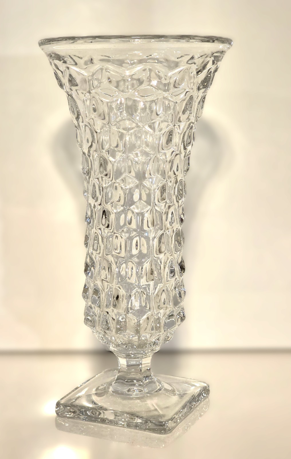 Vtg Fostoria American Clear Crystal Square Footed Flower Vase 9.75\