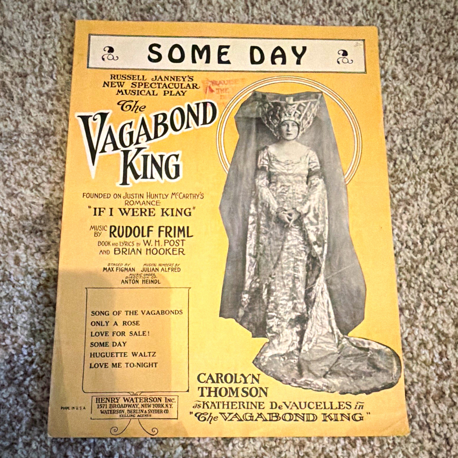 Henry Waterson Some Day (Vagabond King) Sheet Music Piano/Voice MPN 1703-3