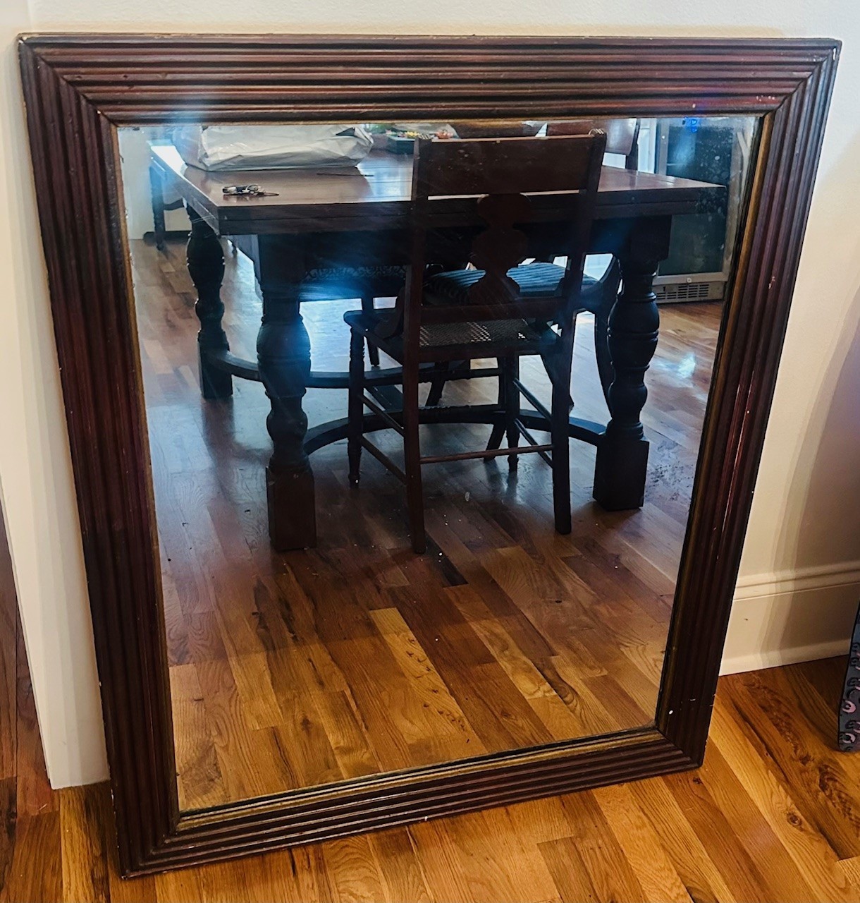Antique 19th c French Reeded Wood Framed Wall Mirror w Gilt Liner - 33.75 x 41\ Antique 19th c French Reeded Wood Framed Wall Mirror w Gilt Liner - 33.75 x 41\